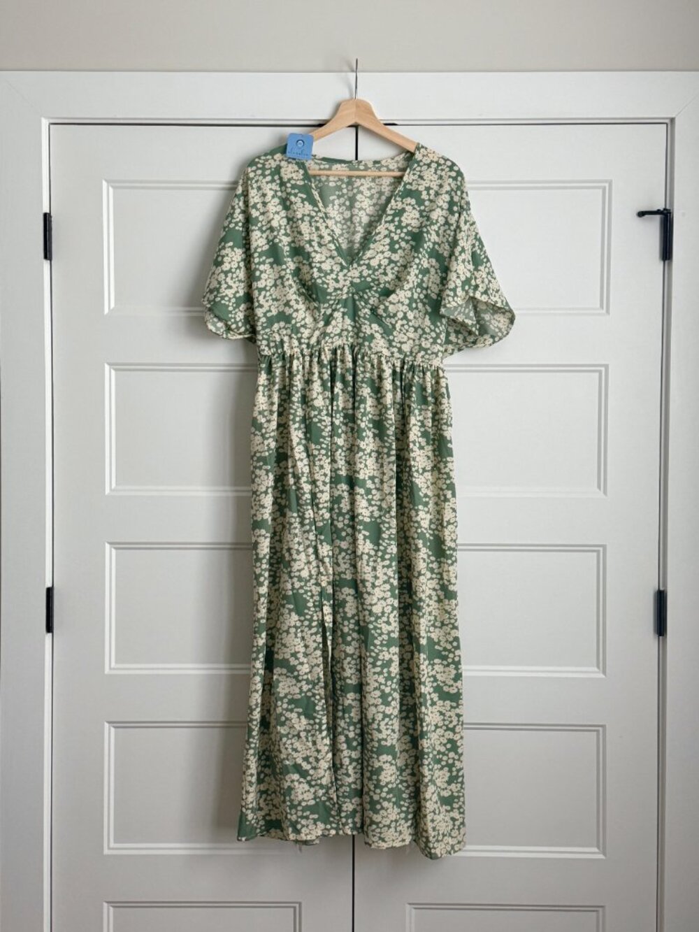 Boho Mint Green Floral Kimono Sleeve Maxi Dress Size 10